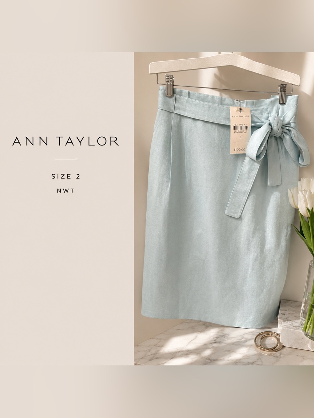 Ann Taylor Pale Blue Tie-Waist Mini Skirt